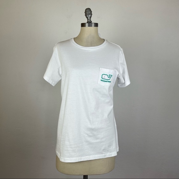 Vineyard Vines Tops - Vineyard Vines White Pocket Tee in Radiant Whale